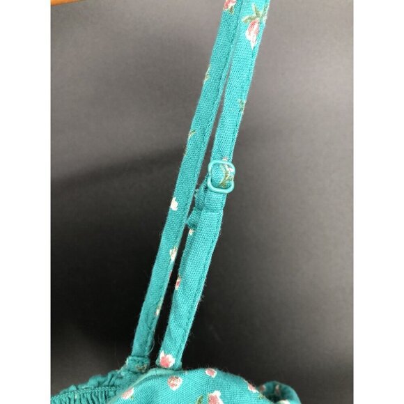 American Eagle Women's Ditsy Floral Crop Top L Teal Linen Blend Feminine Y2k - Picture 4 of 8